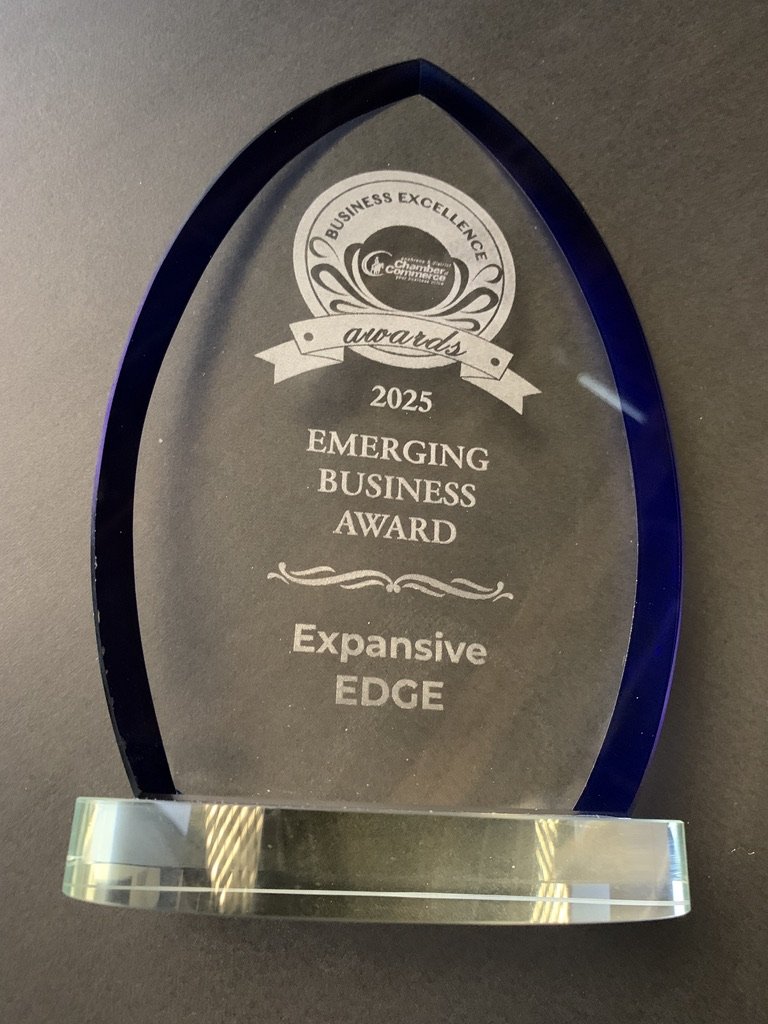 The 2025 Emerging Business Award trophy from the Cochrane & District Chamber of Commerce