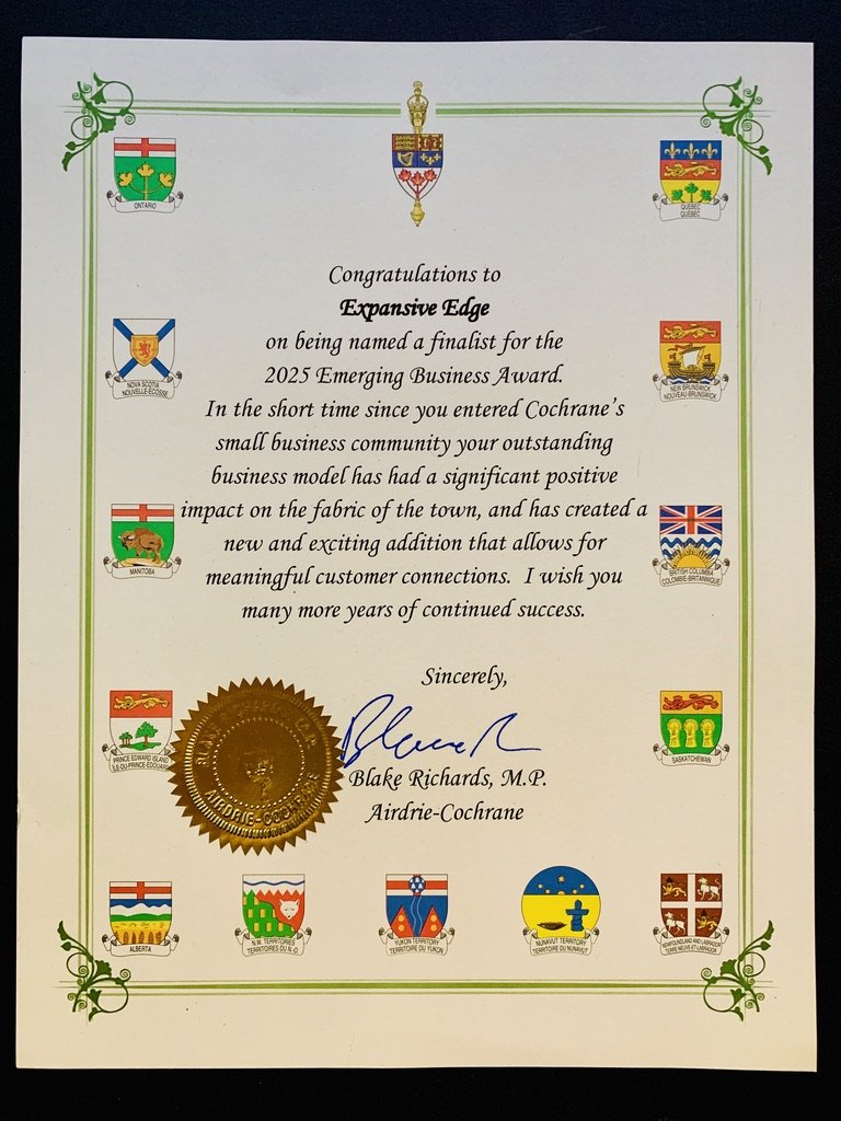 Official congratulations letter from Blake Richards, MP for Airdrie–Cochrane, recognising Expansive EDGE as the 2025 Emerging Business Award winner